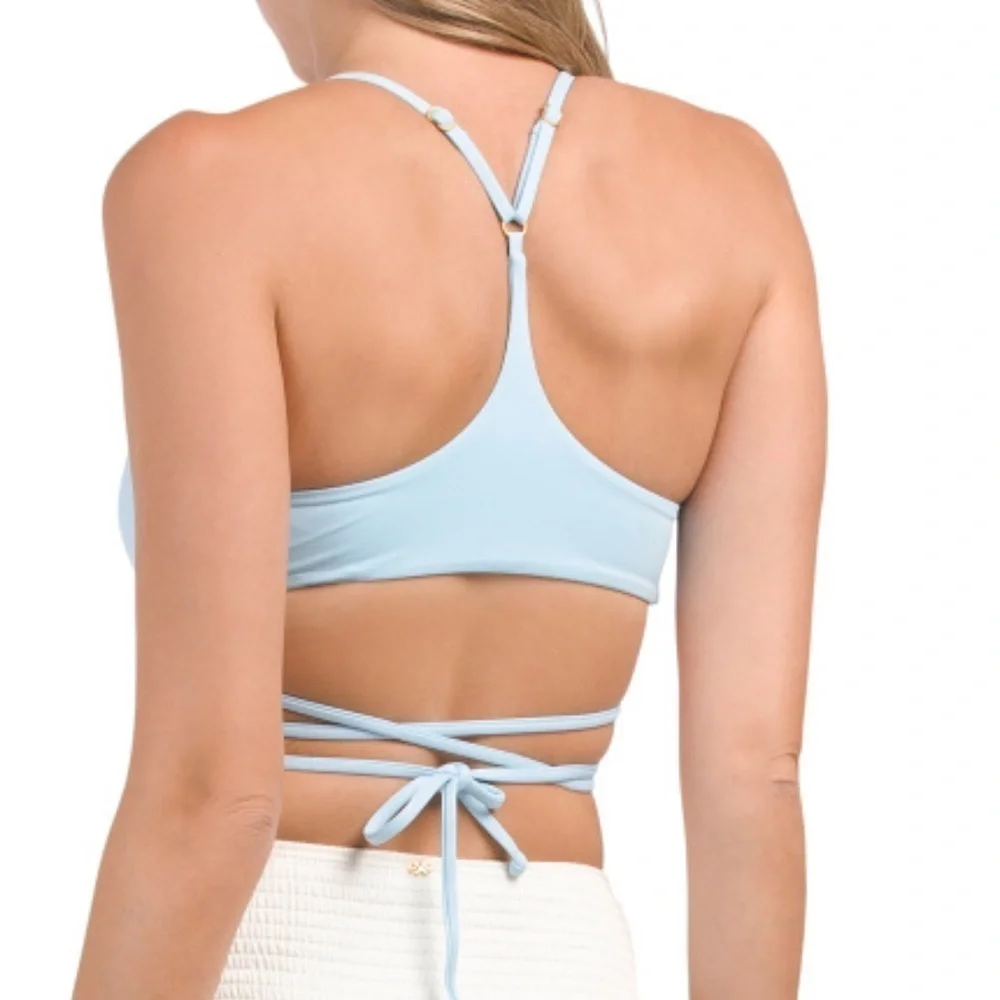 NWT L*Space Kristen Bikini Top Sky Blue wrap around Racerback